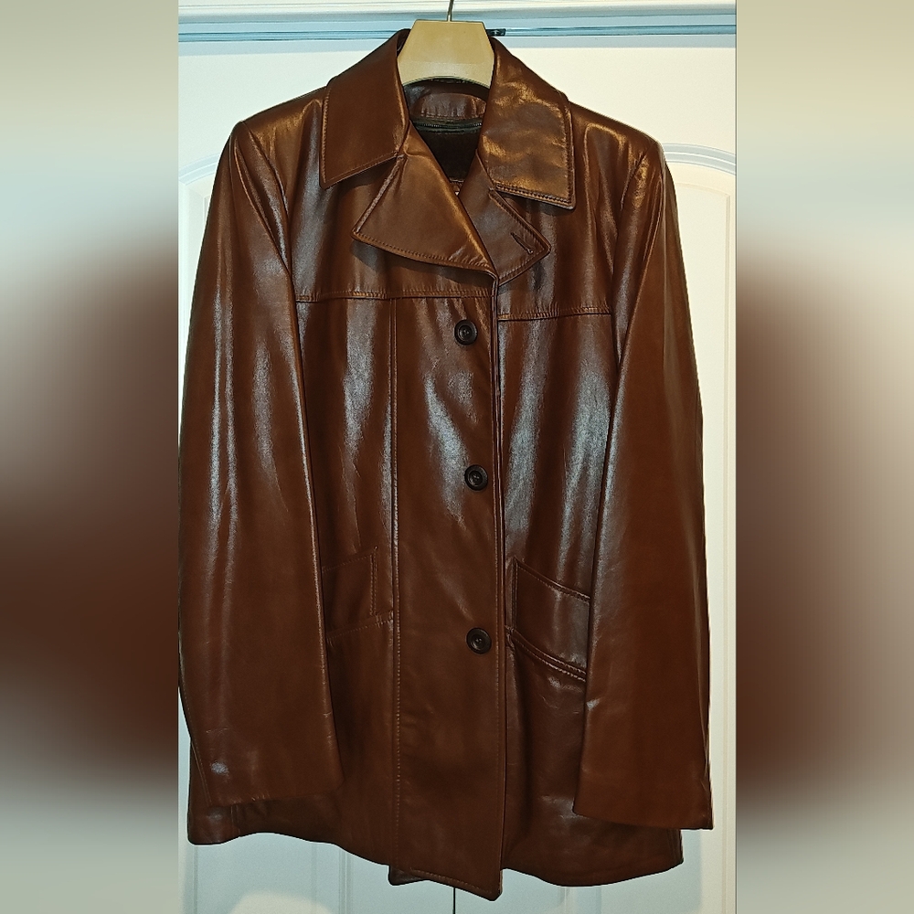Vintage Men's 1970's Natural Brown Leather London Fog Jacket w/removable liner